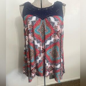 West Kei Multi Color Sleeveless Tunic Blouse Knitted Top Size X-Large